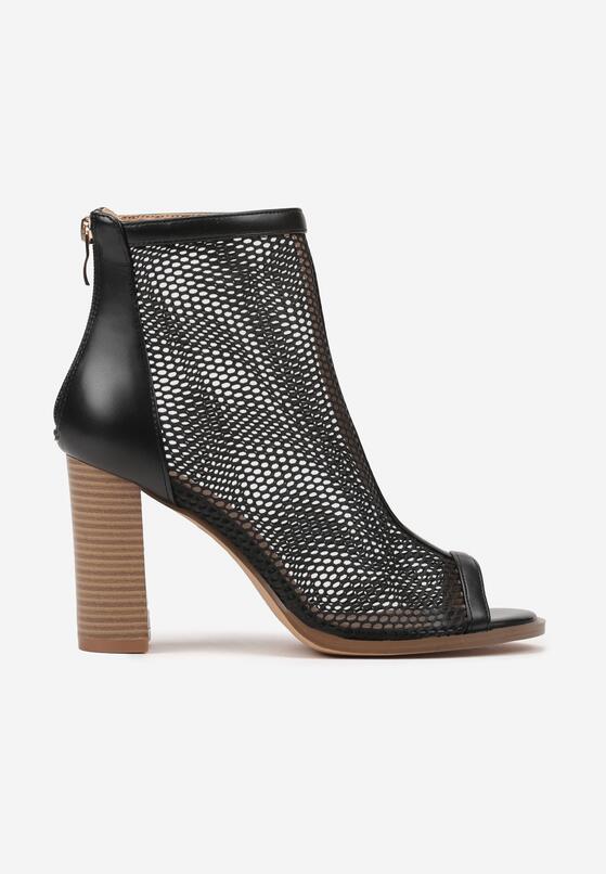 Czarne Siateczkowe Sandały Botki na Obcasie w Stylu Peep Toe Firidi 4