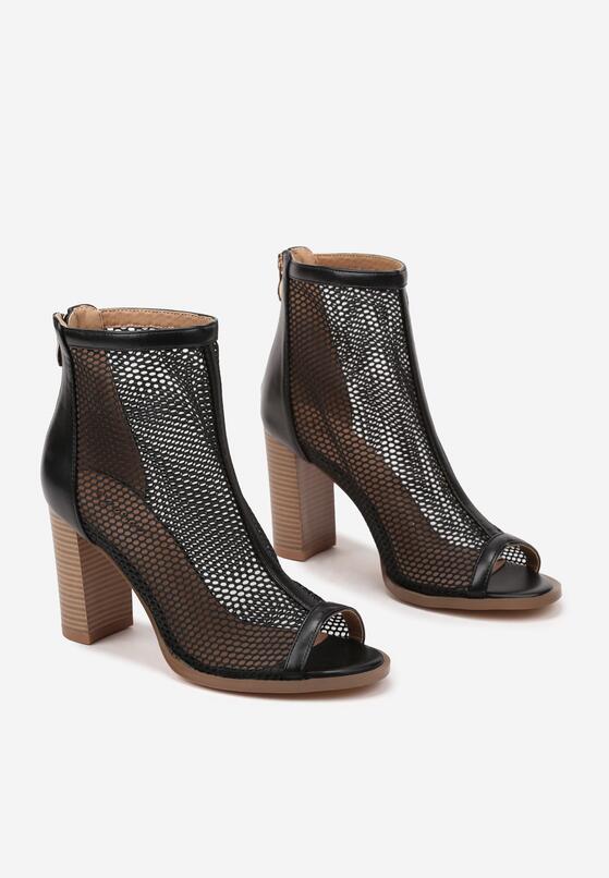 Czarne Siateczkowe Sandały Botki na Obcasie w Stylu Peep Toe Firidi 5