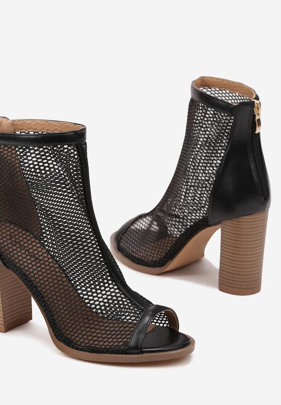 Czarne Siateczkowe Sandały Botki na Obcasie w Stylu Peep Toe Firidi 6