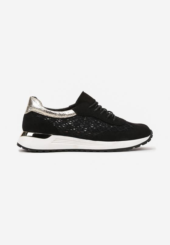 Czarne Sneakersy na Piankowej Podeszwie z Ażurową Cholewką Rineora 4