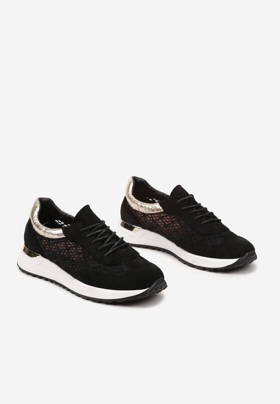 Czarne Sneakersy na Piankowej Podeszwie z Ażurową Cholewką Rineora 5