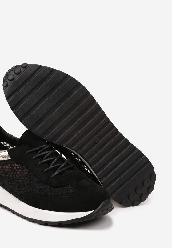 Czarne Sneakersy na Piankowej Podeszwie z Ażurową Cholewką Rineora 6