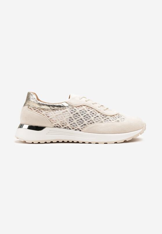 Beżowe Sneakersy na Piankowej Podeszwie z Ażurową Cholewką Rineora 4
