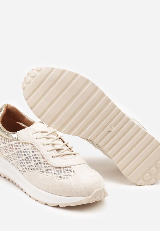 Beżowe Sneakersy na Piankowej Podeszwie z Ażurową Cholewką Rineora 6