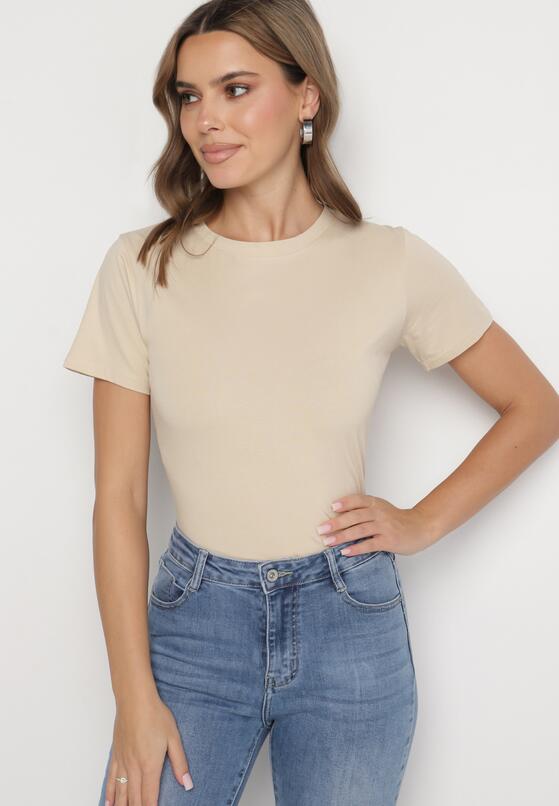 Beżowy Klasyczny T-shirt z Bawełny Lorali 2