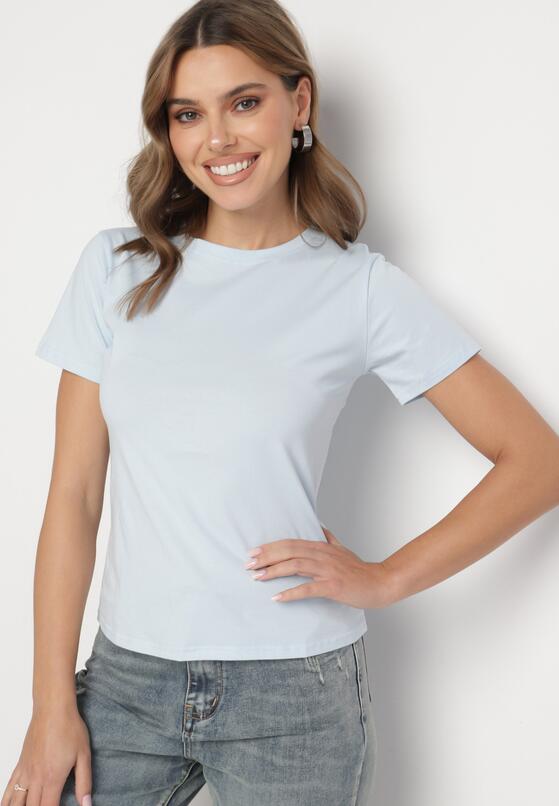 Jasnoniebieski Klasyczny T-shirt z Bawełny Lorali 1