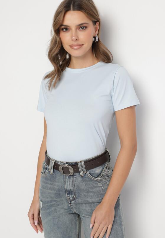 Jasnoniebieski Klasyczny T-shirt z Bawełny Lorali 2
