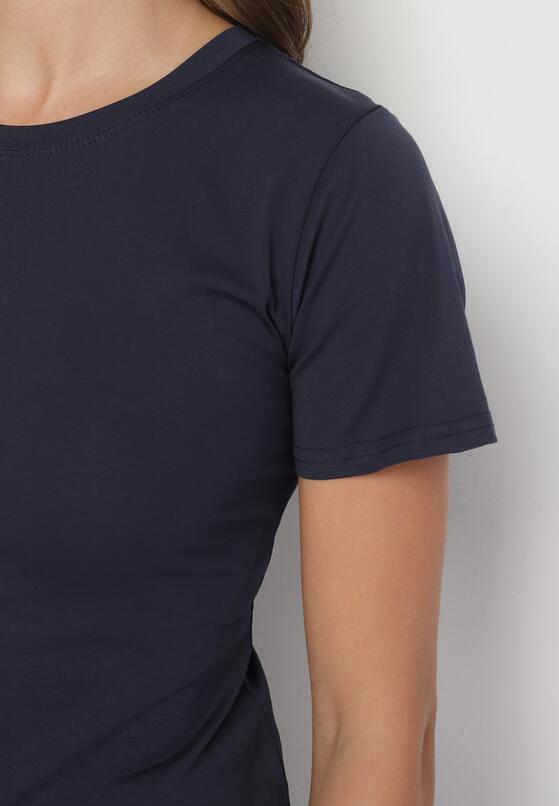 Granatowy Klasyczny T-shirt z Bawełny Lorali 5