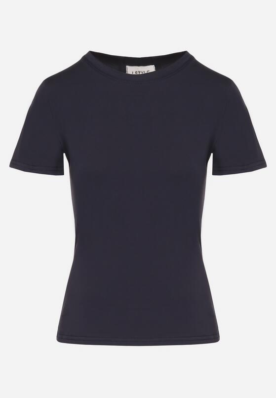 Granatowy Klasyczny T-shirt z Bawełny Lorali 6