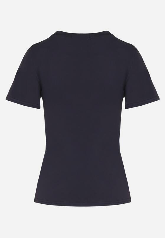 Granatowy Klasyczny T-shirt z Bawełny Lorali 7