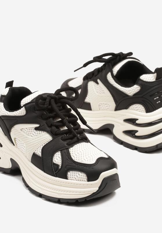 Czarno-Beżowe Sneakersy na Grubej Tłoczonej Podeszwie z Geometrycznym Motywem Soloria 6