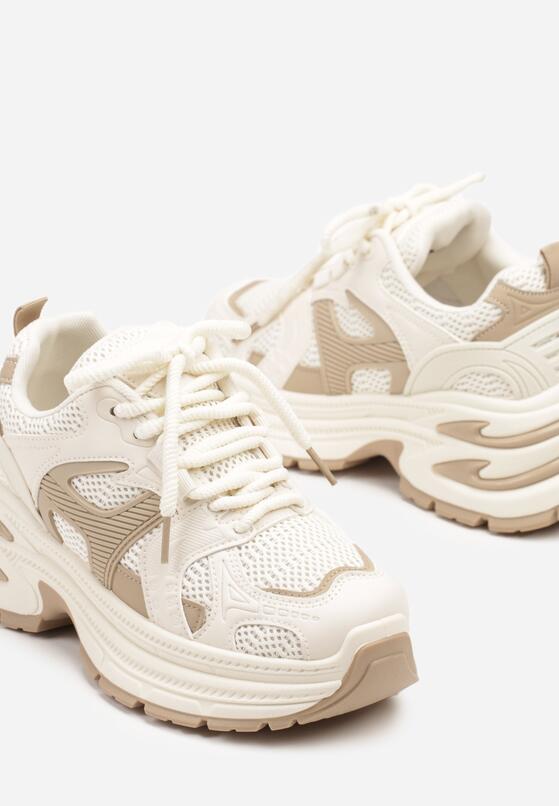 Beżowe Sneakersy na Grubej Tłoczonej Podeszwie z Geometrycznym Motywem Soloria 6
