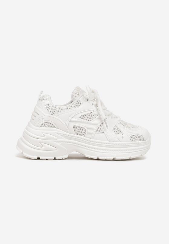 Białe Sneakersy na Grubej Tłoczonej Podeszwie z Geometrycznym Motywem Soloria 4