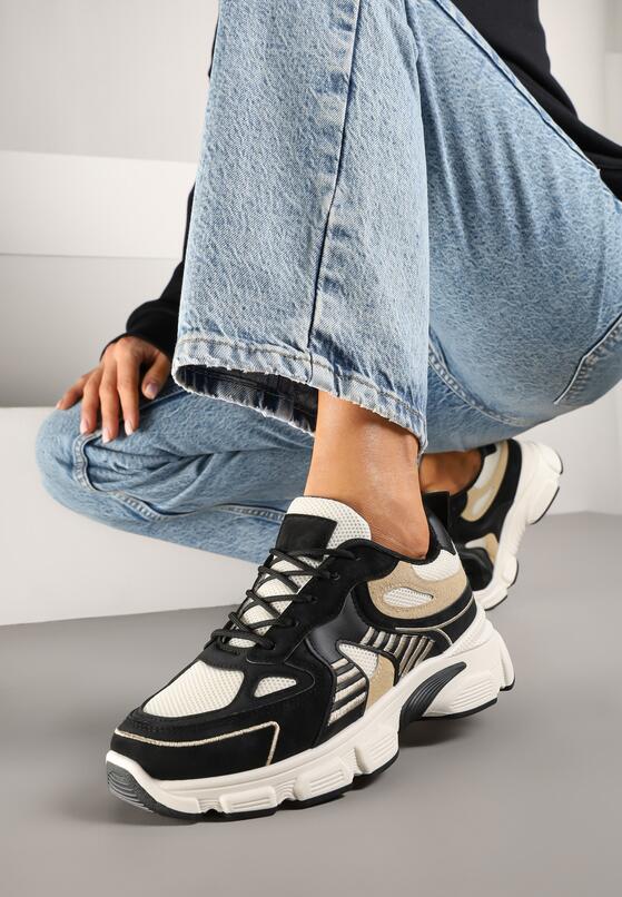 Czarno-Beżowe Sneakersy na Grubej Podeszwie z Tłoczeniami Fellira 2