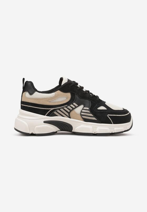 Czarno-Beżowe Sneakersy na Grubej Podeszwie z Tłoczeniami Fellira 4