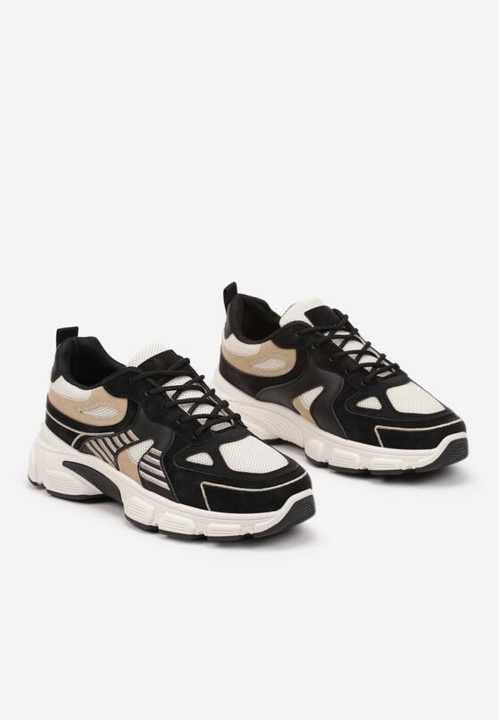 Czarno-Beżowe Sneakersy na Grubej Podeszwie z Tłoczeniami Fellira 5