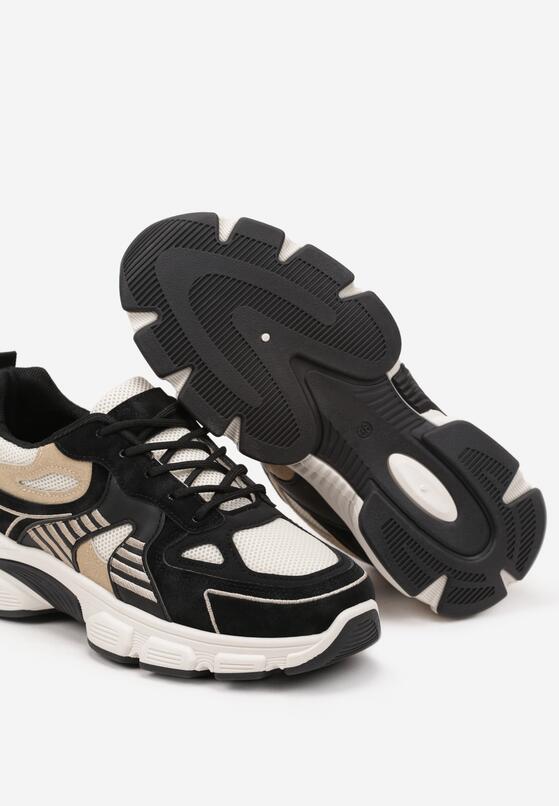 Czarno-Beżowe Sneakersy na Grubej Podeszwie z Tłoczeniami Fellira 6