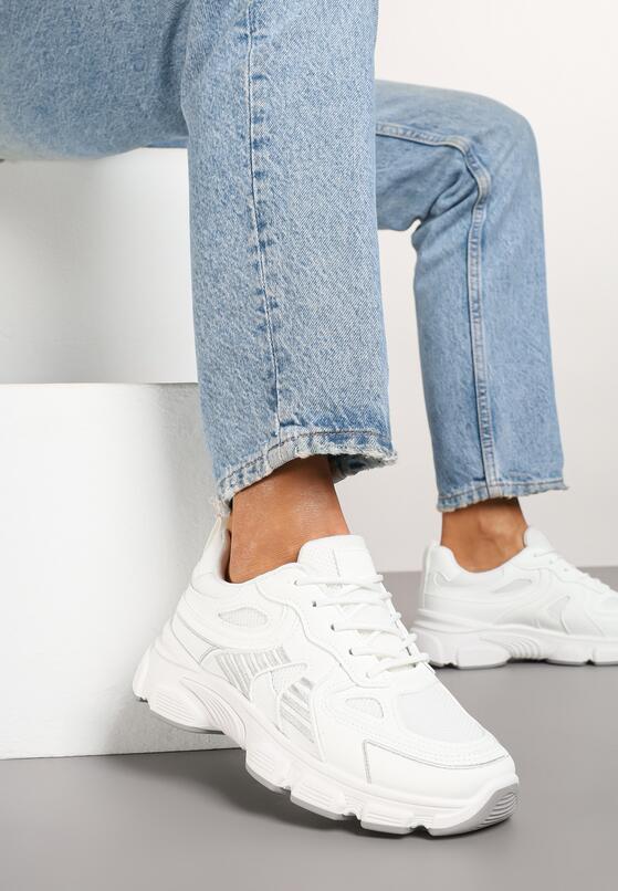 Białe Sneakersy na Grubej Podeszwie z Tłoczeniami Fellira 2