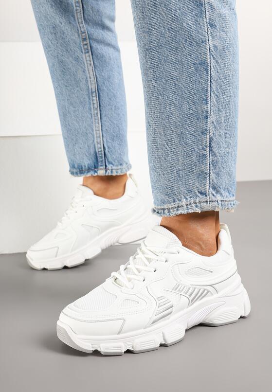 Białe Sneakersy na Grubej Podeszwie z Tłoczeniami Fellira 1