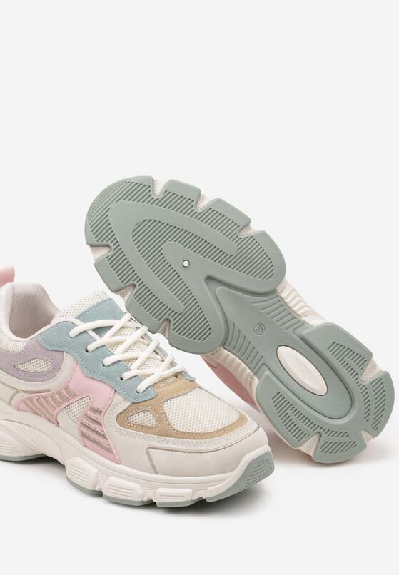 Beżowo-Różowe Sneakersy na Grubej Podeszwie z Tłoczeniami Fellira 6