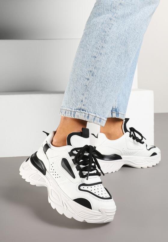 Biało-Czarne Sneakersy na Grubej Podeszwie z Tłoczeniami Lilasea 1