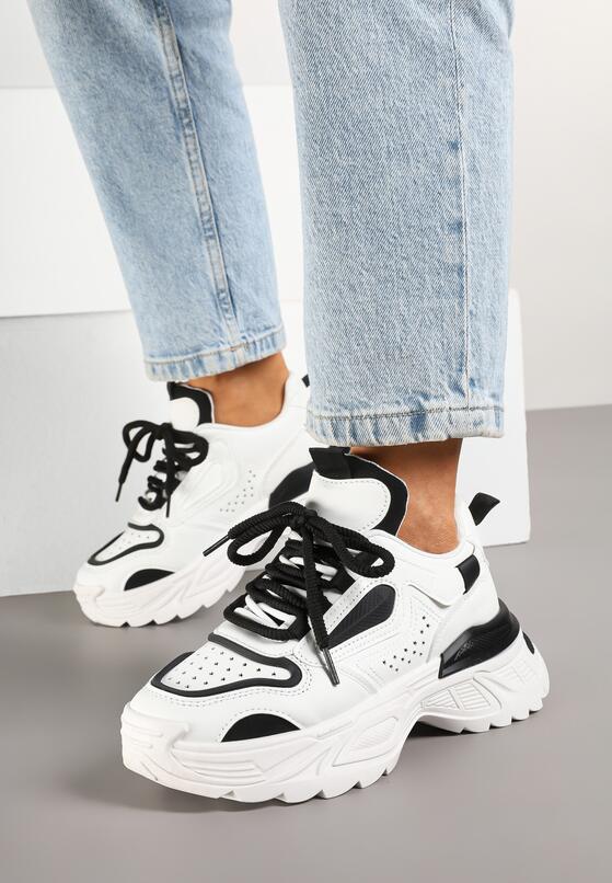 Biało-Czarne Sneakersy na Grubej Podeszwie z Tłoczeniami Lilasea 3