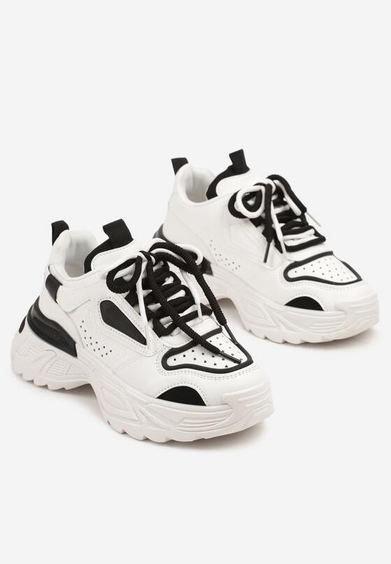 Biało-Czarne Sneakersy na Grubej Podeszwie z Tłoczeniami Lilasea 5