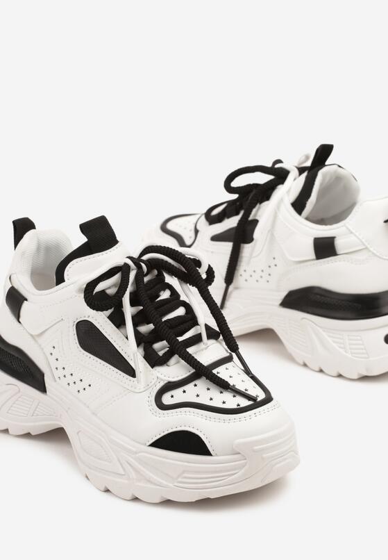 Biało-Czarne Sneakersy na Grubej Podeszwie z Tłoczeniami Lilasea 6