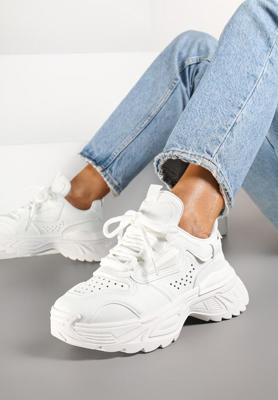 Białe Sneakersy na Grubej Podeszwie z Tłoczeniami Lilasea 2