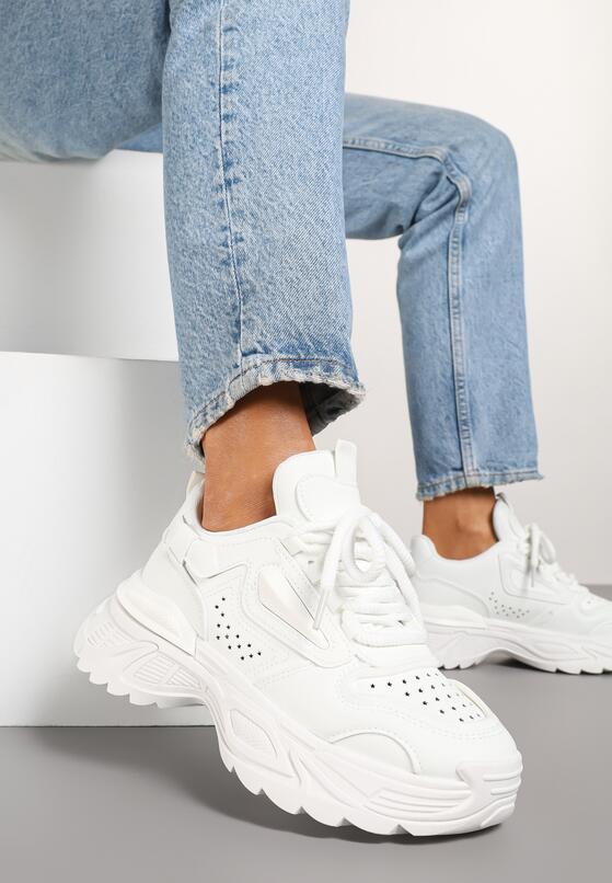 Białe Sneakersy na Grubej Podeszwie z Tłoczeniami Lilasea 1