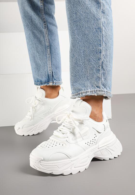 Białe Sneakersy na Grubej Podeszwie z Tłoczeniami Lilasea 3