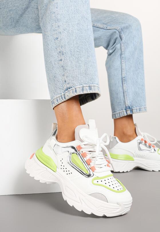 Biało-Zielone Sneakersy na Grubej Podeszwie z Tłoczeniami Lilasea 2