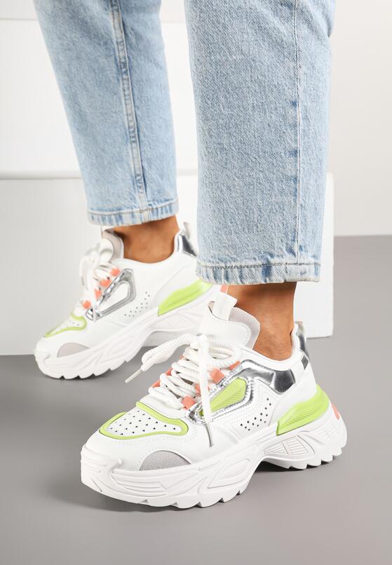Biało-Zielone Sneakersy na Grubej Podeszwie z Tłoczeniami Lilasea 1