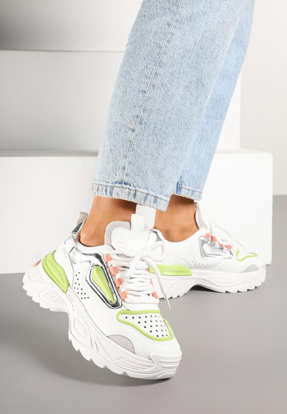 Biało-Zielone Sneakersy na Grubej Podeszwie z Tłoczeniami Lilasea 3