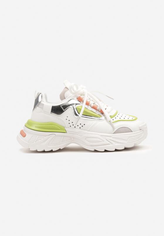 Biało-Zielone Sneakersy na Grubej Podeszwie z Tłoczeniami Lilasea 4