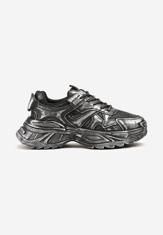 Czarne Sneakersy na Grubej Podeszwie z Tłoczeniami Sadeoriel 4