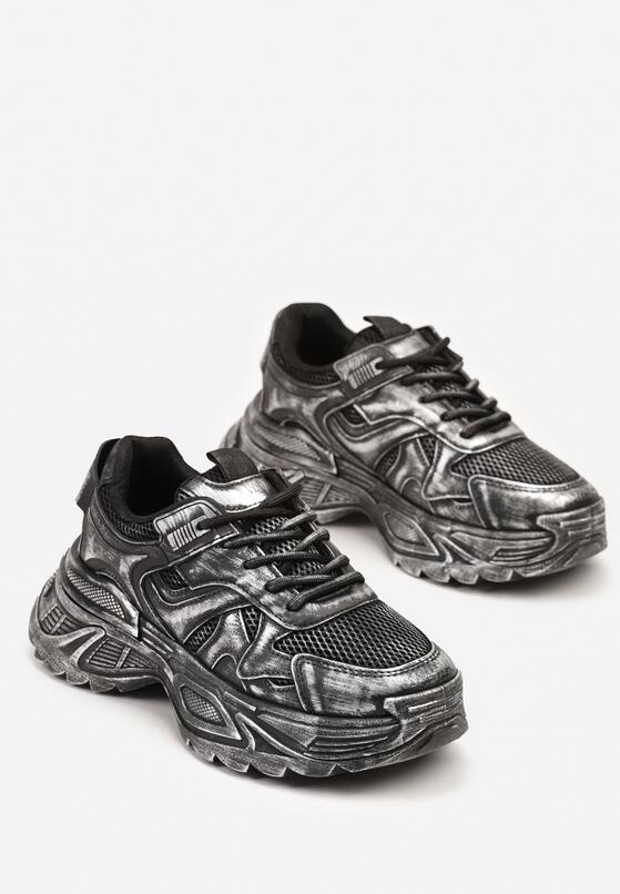 Czarne Sneakersy na Grubej Podeszwie z Tłoczeniami Sadeoriel 5