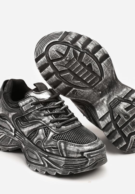 Czarne Sneakersy na Grubej Podeszwie z Tłoczeniami Sadeoriel 6