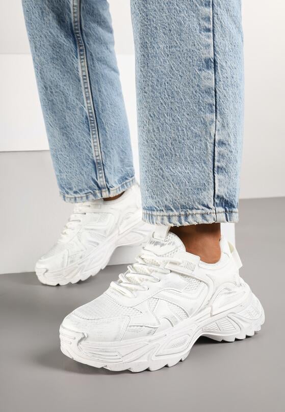 Białe Sneakersy na Grubej Podeszwie z Tłoczeniami Sadeoriel 3