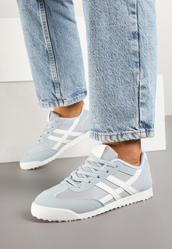 Jasnoniebieskie Płaskie Sneakersy Ozdobione Paskami Almi 3