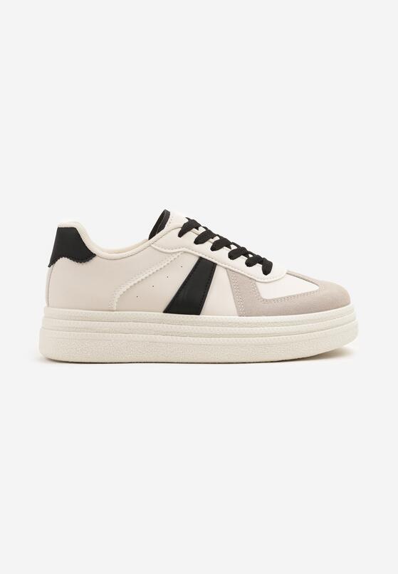 Beżowo-Czarne Sznurowane Sneakersy na Grubej Podeszwie z Geometrycznym Motywem Melmi 4