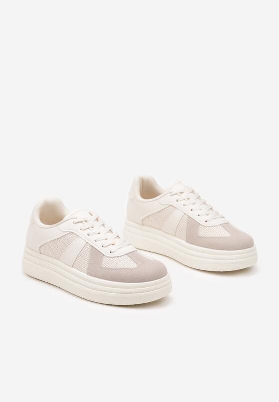 Beżowe Sznurowane Sneakersy na Grubej Podeszwie z Geometrycznym Motywem Melmi 5