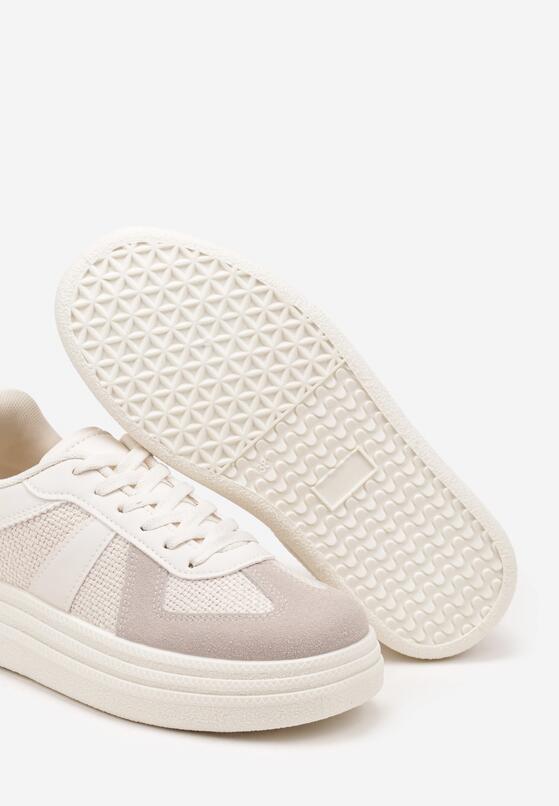 Beżowe Sznurowane Sneakersy na Grubej Podeszwie z Geometrycznym Motywem Melmi 6