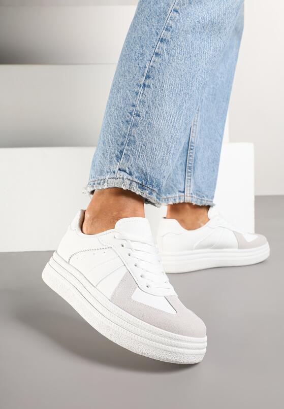Białe Sznurowane Sneakersy na Grubej Podeszwie z Geometrycznym Motywem Melmi 2