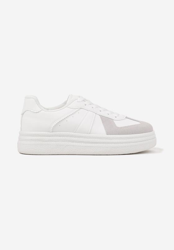 Białe Sznurowane Sneakersy na Grubej Podeszwie z Geometrycznym Motywem Melmi 4