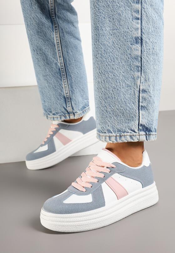 Niebiesko-Białe Sznurowane Sneakersy na Grubej Podeszwie z Geometrycznym Motywem Melmi 3