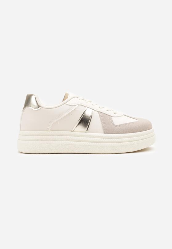 Beżowo-Złote Sznurowane Sneakersy na Grubej Podeszwie z Geometrycznym Motywem Melmi 4