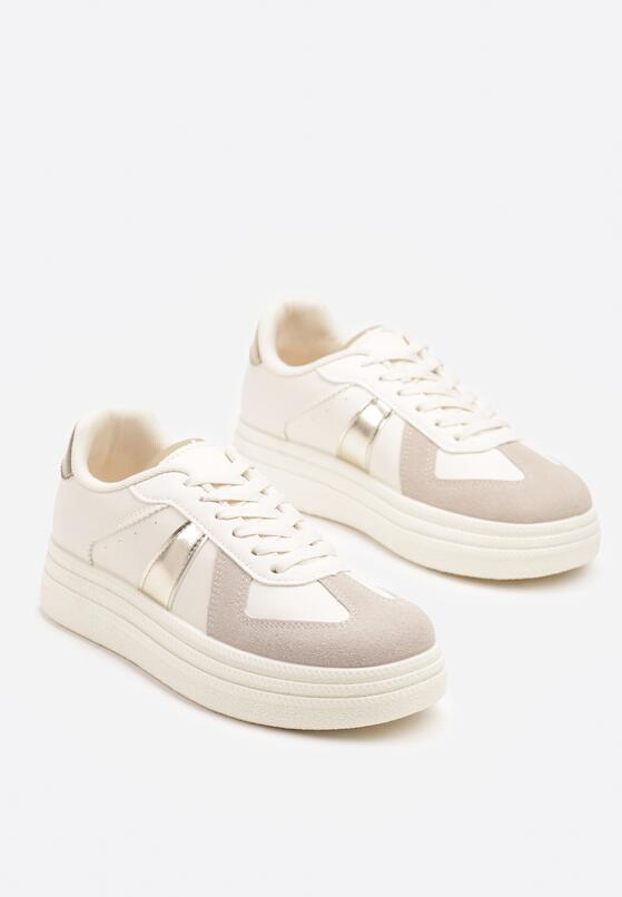 Beżowo-Złote Sznurowane Sneakersy na Grubej Podeszwie z Geometrycznym Motywem Melmi 5