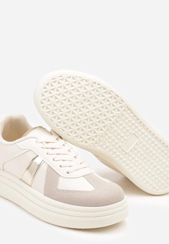 Beżowo-Złote Sznurowane Sneakersy na Grubej Podeszwie z Geometrycznym Motywem Melmi 6