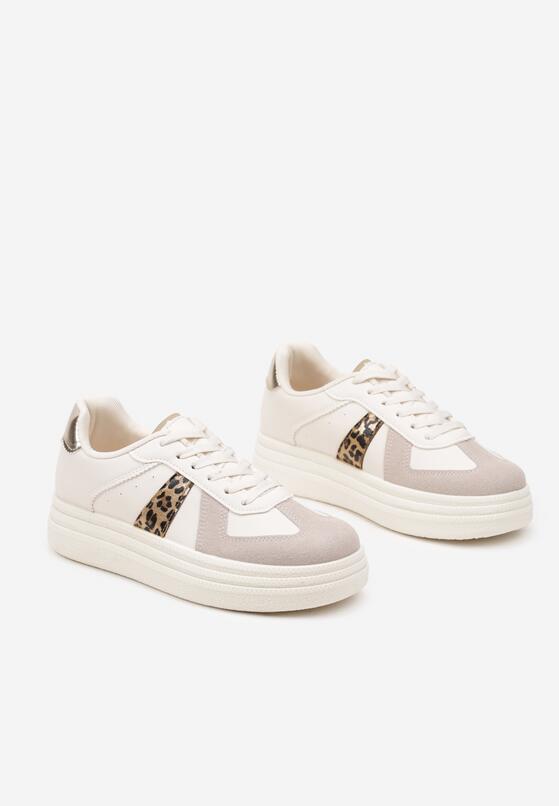 Beżowe Sznurowane Sneakersy na Grubej Podeszwie z Geometrycznym Motywem w Panterkę Melmi 5